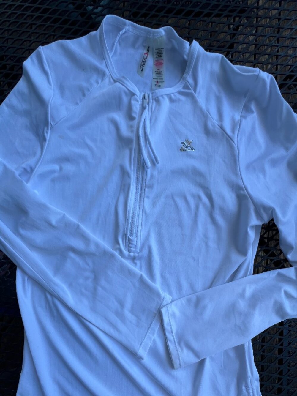 ZeroXposur SPF quarterzip rashguard long sl  white L ruched bottoms